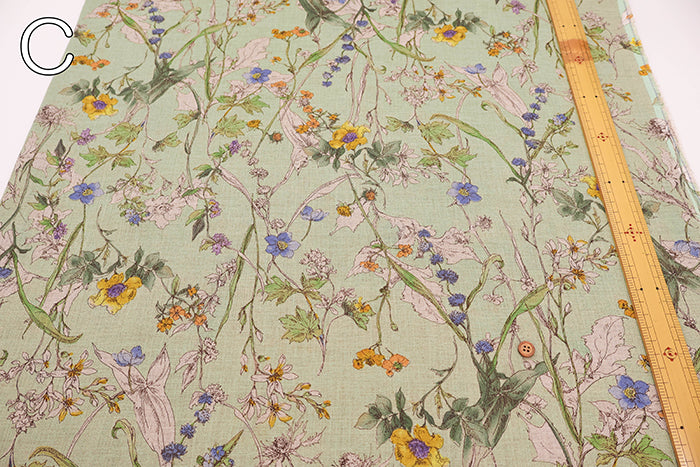 Linen Muslin printed Fabric - Botanical Flower - nomura tailor