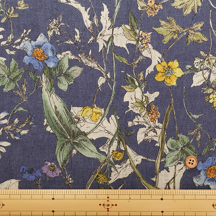 Linen Muslin printed Fabric - Botanical Flower - nomura tailor