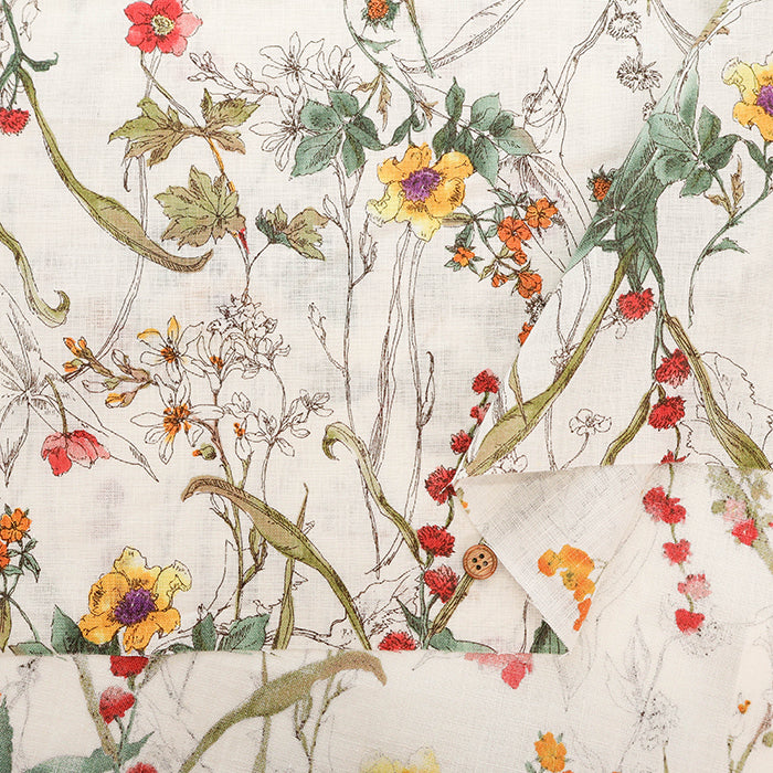 Linen Muslin printed Fabric - Botanical Flower - nomura tailor