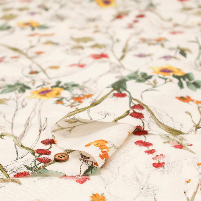 Linen Muslin printed Fabric - Botanical Flower - nomura tailor