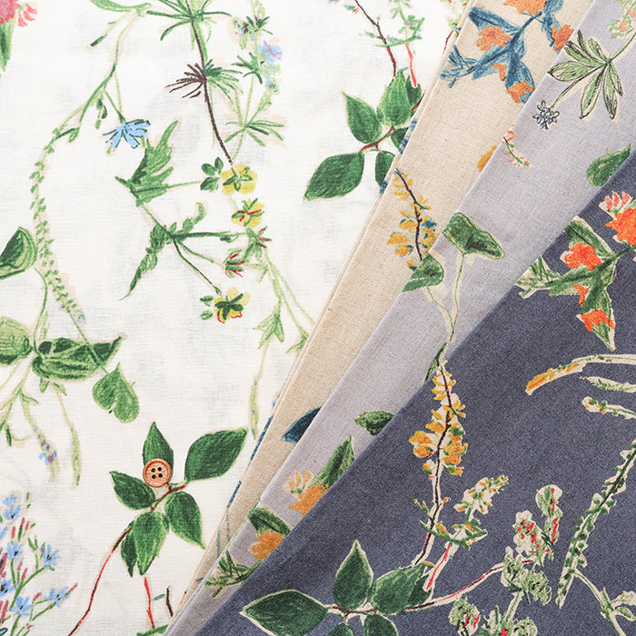 Half-Linen Muslin Print Fabric - Botanical Flower - nomura tailor