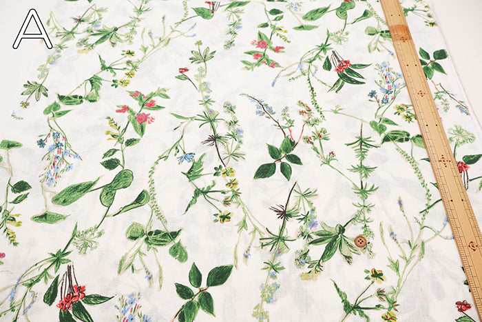 Half-Linen Muslin Print Fabric - Botanical Flower - nomura tailor