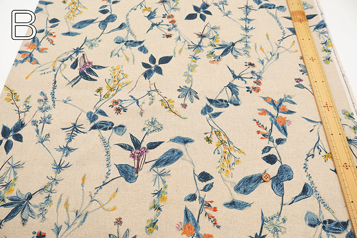 Half-Linen Muslin Print Fabric - Botanical Flower - nomura tailor