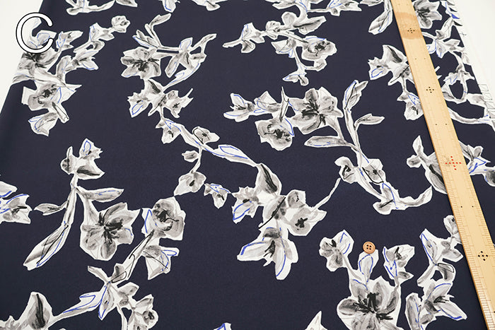 Polyester Antique Dechine Printed Fabric - Flower - nomura tailor