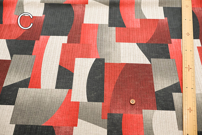 Linen-look Rib Knit Print Fabric - Block - nomura tailor