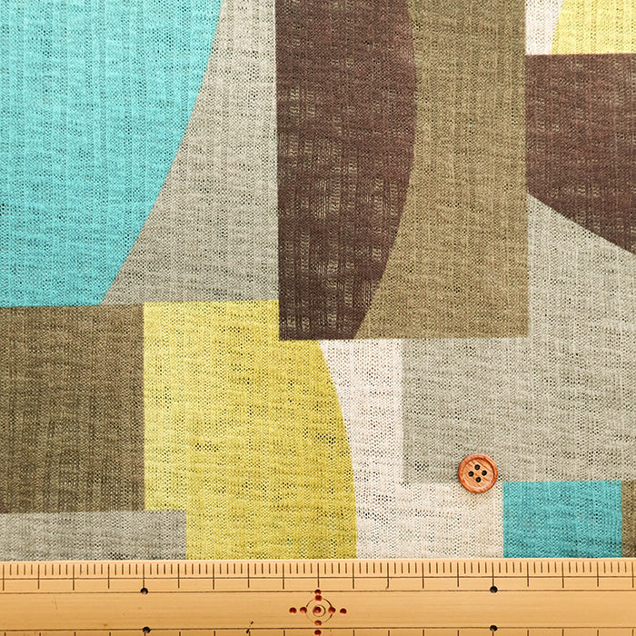 Linen-look Rib Knit Print Fabric - Block - nomura tailor