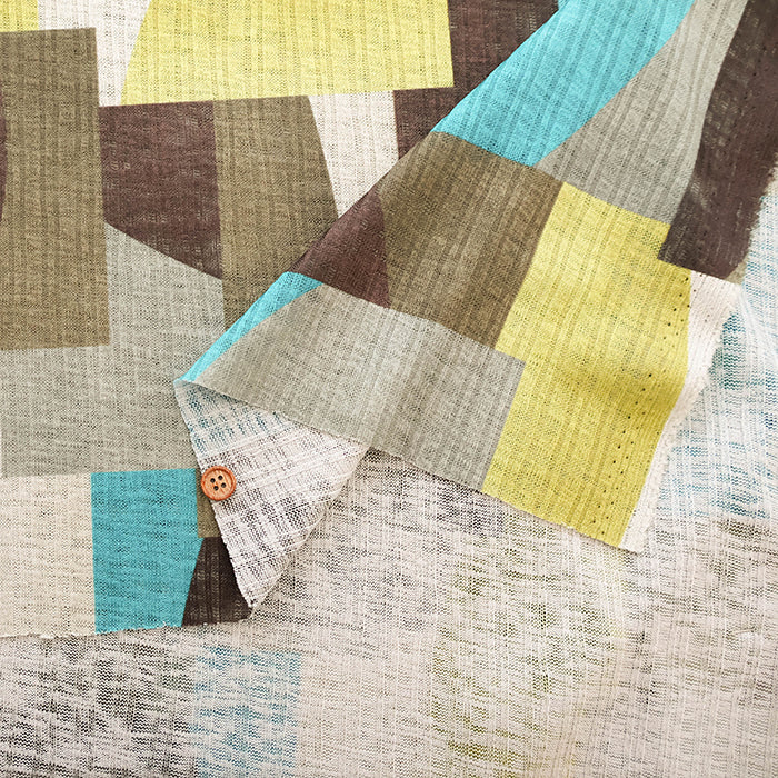Linen-look Rib Knit Print Fabric - Block - nomura tailor