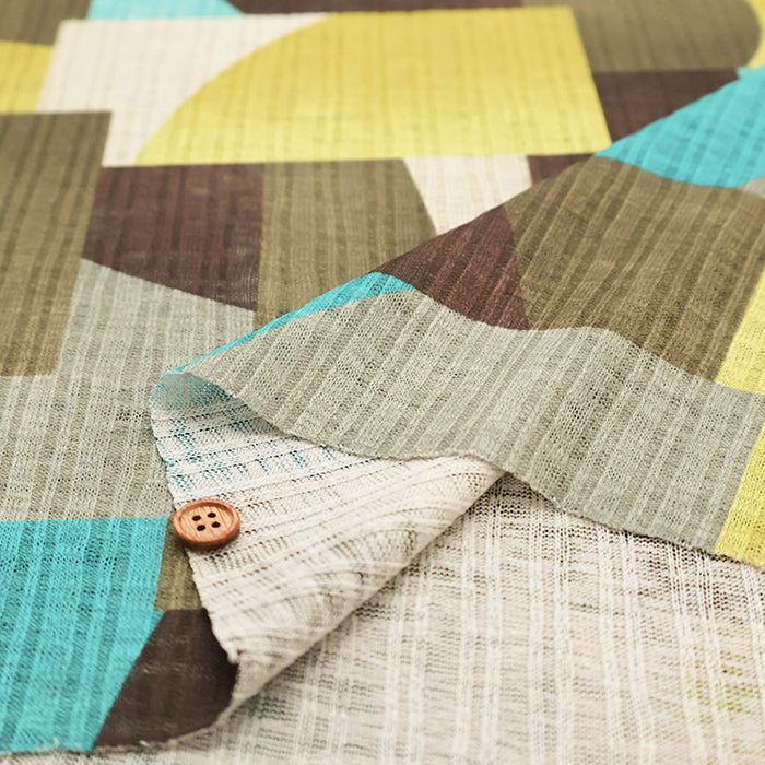 Linen-look Rib Knit Print Fabric - Block - nomura tailor