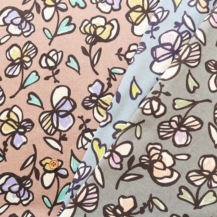 Silket UV-treated Cotton High-twist Ribbed Knit Print Fabric - Flower - nomura tailor