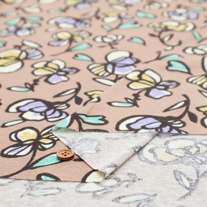 Silket UV-treated Cotton High-twist Ribbed Knit Print Fabric - Flower - nomura tailor