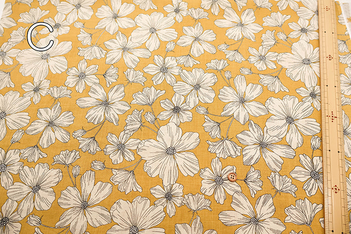 Angel Soft Finish Linen Print Fabric - Flower - nomura tailor