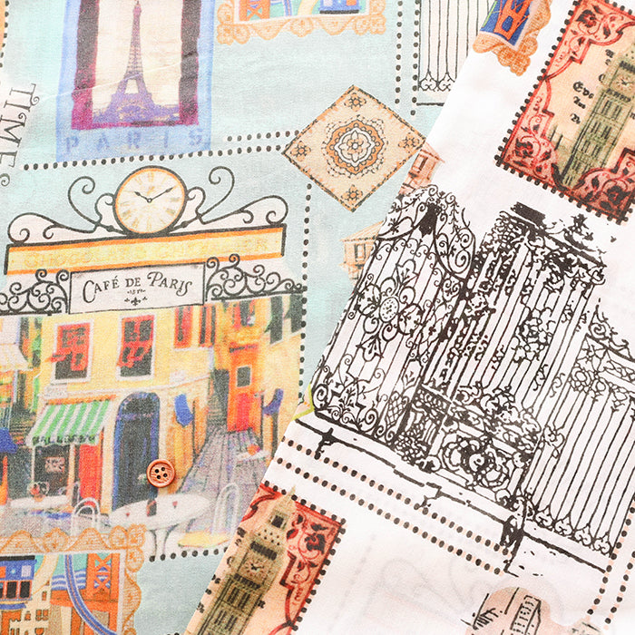 Cotton Chiffon Georgette Print Fabric - World Stamp - nomura tailor