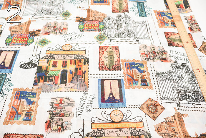 Cotton Chiffon Georgette Print Fabric - World Stamp - nomura tailor