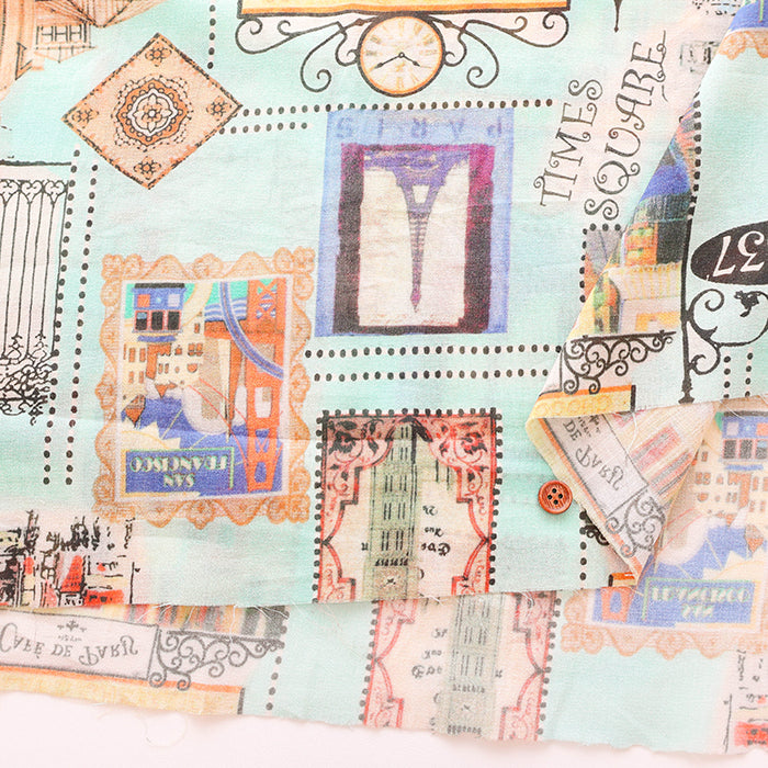 Cotton Chiffon Georgette Print Fabric - World Stamp - nomura tailor