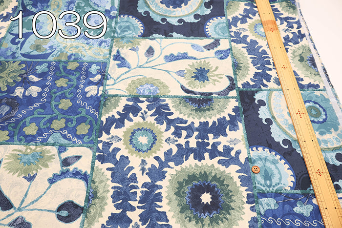 Polyester Crepe de Chine Transfer Print Fabric - Tile Flower - nomura tailor