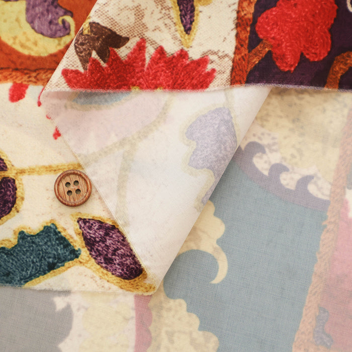 Polyester Crepe de Chine Transfer Print Fabric - Tile Flower - nomura tailor