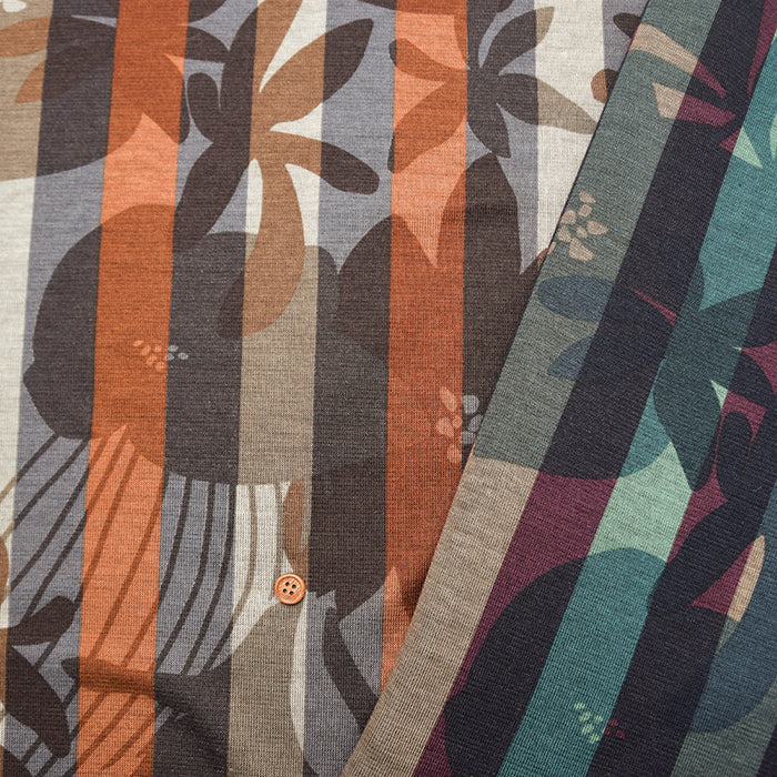 Lyocell Reversible Knit Print Fabric – Stripe Flower - nomura tailor