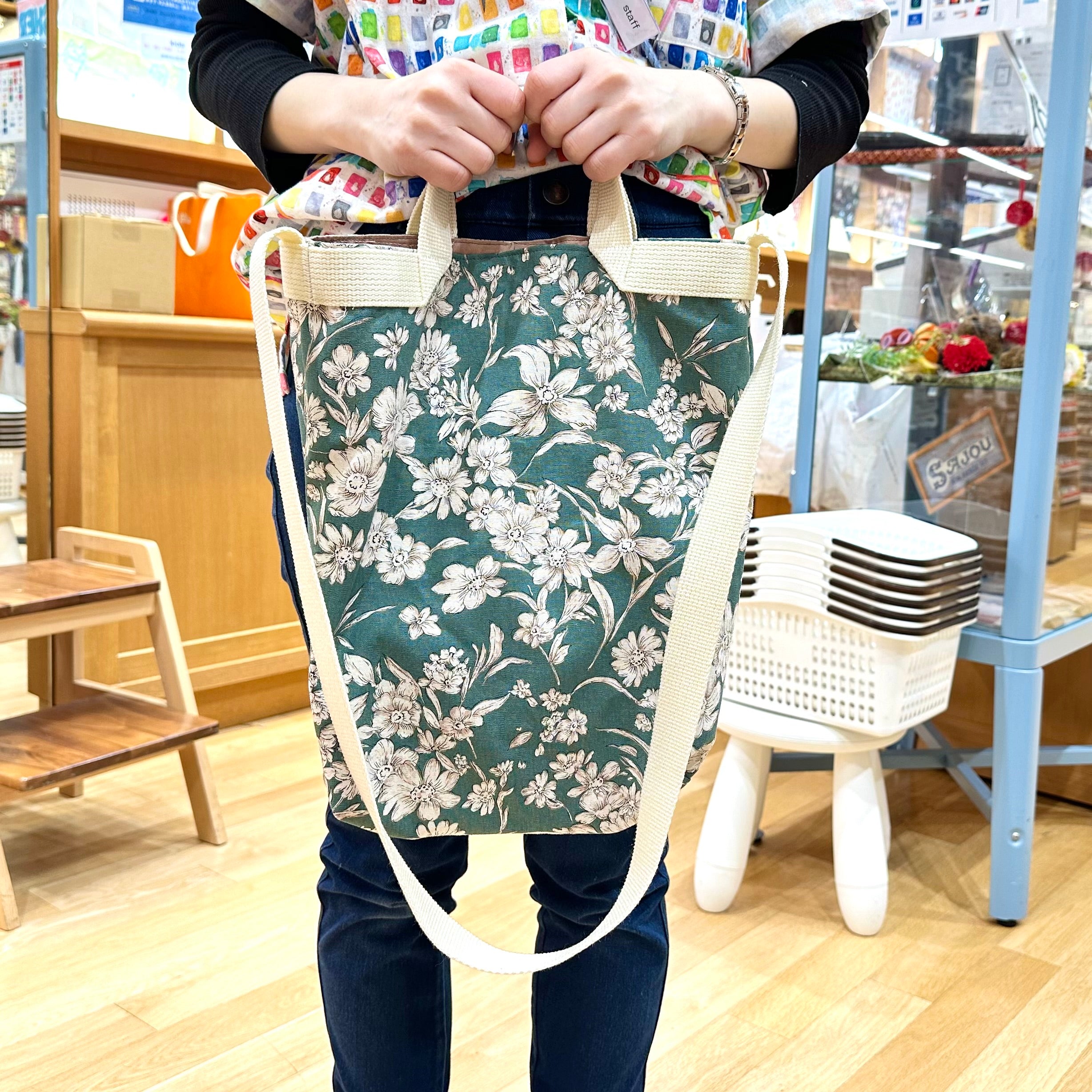 C/L Canvas Printed Fabric - Etching Flower - nomura tailor