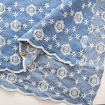 Cotton Indigo Light Denim Embroidery Lace Fabric - nomura tailor