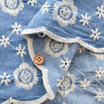 Cotton Indigo Light Denim Embroidery Lace Fabric - nomura tailor