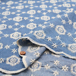 Cotton Indigo Light Denim Embroidery Lace Fabric - nomura tailor