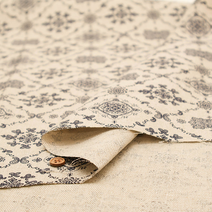 40 Linen Herringbone Fabric - Bandana Pattern - nomura tailor