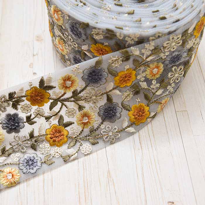 Indian Embroidered Ribbon - Approx. 70mm Width - nomura tailor