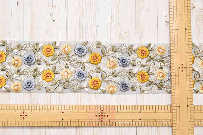Indian Embroidered Ribbon - Approx. 70mm Width - nomura tailor