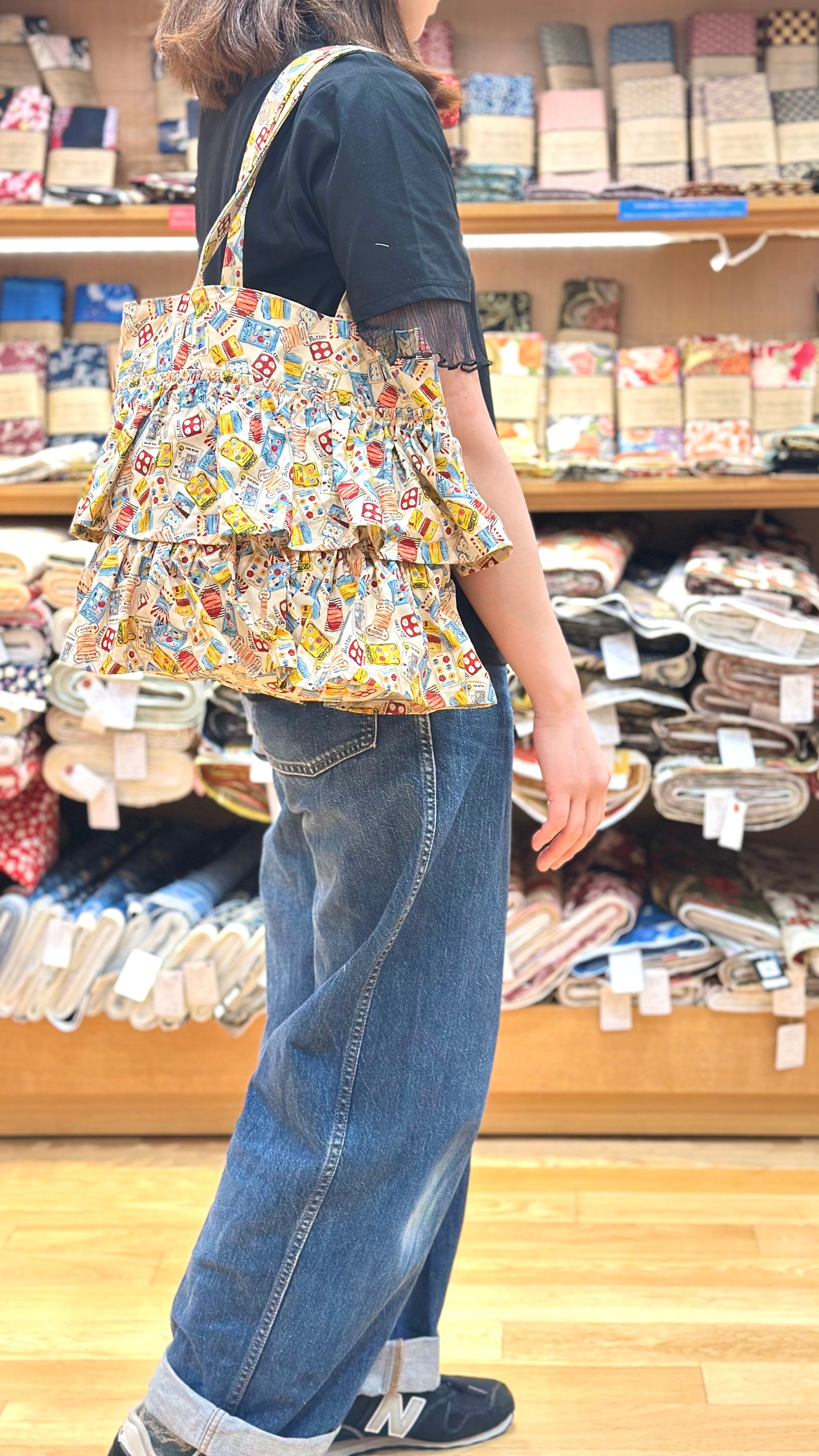 Cotton Muslin Printed Fabric - Cheery Days - Buttons and Thread Reels - nomura tailor