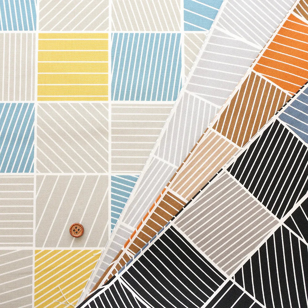 オーダーセール生地 Cotton Oxford Printed Fabric Japandi Style - Square | nomura tailor