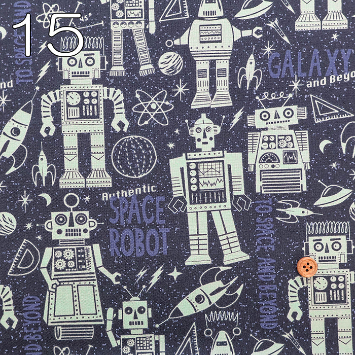 USA Cotton moda BLAST OFF SPACE ROBOTS - nomura tailor