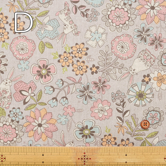 C/L Canvas Printed Fabric - Flower and Rabbit - nomura tailor