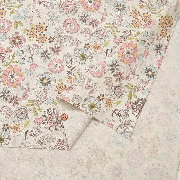C/L Canvas Printed Fabric - Flower and Rabbit - nomura tailor