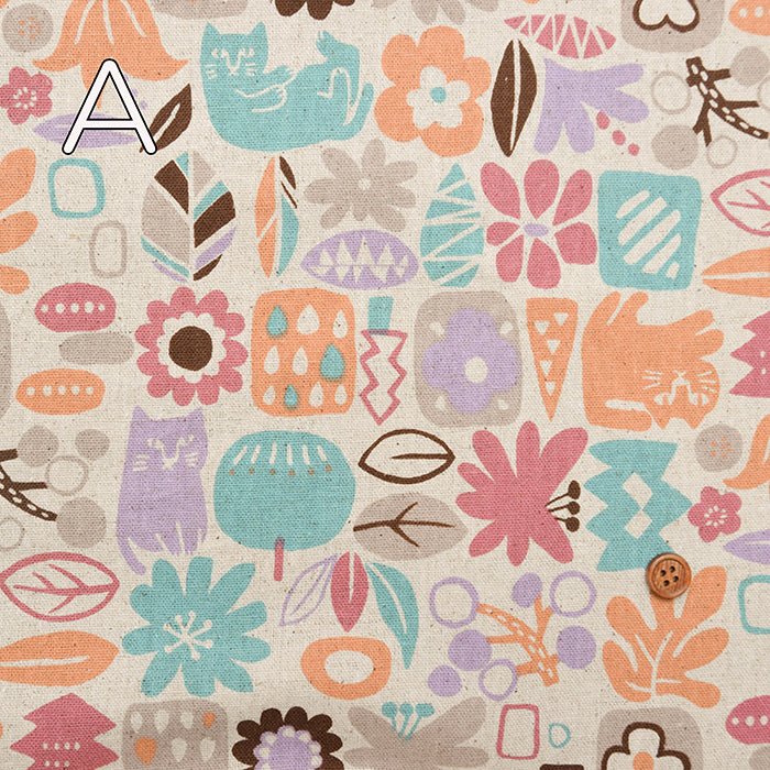 C/L Canvas Fabric - Cat and flowers - nomura tailor