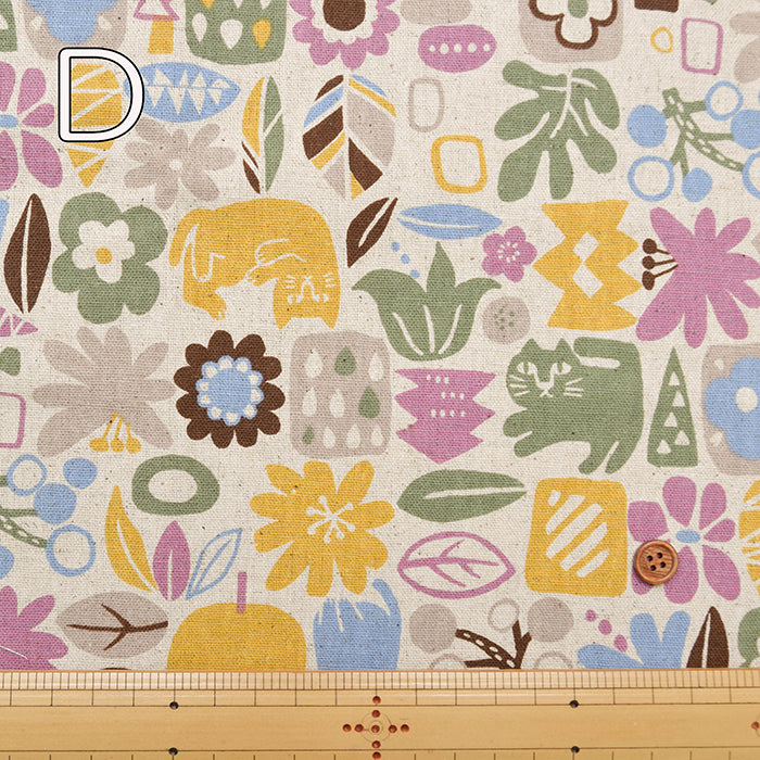 C/L Canvas Fabric - Cat and flowers - nomura tailor
