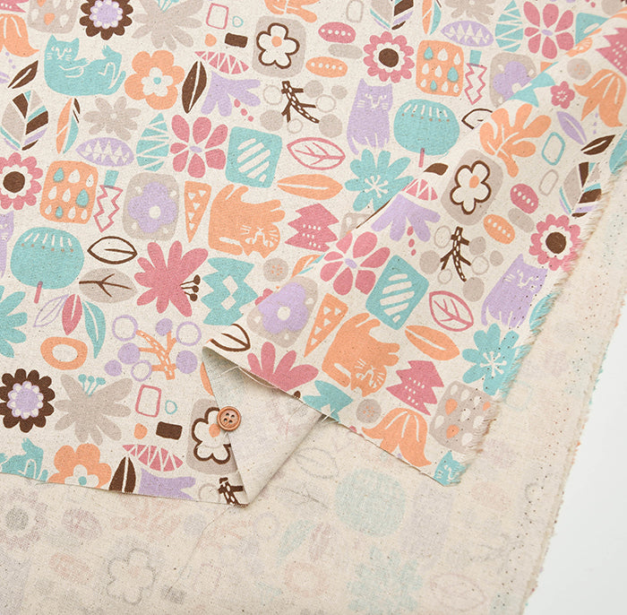 C/L Canvas Fabric - Cat and flowers - nomura tailor