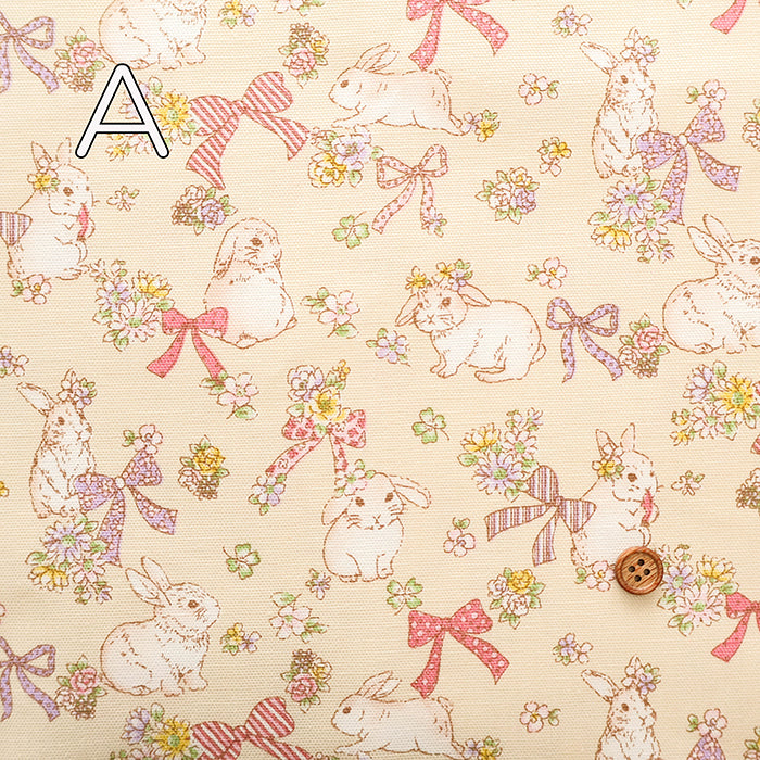 Cotton Oxford Fabric - Rabbit and Ribbon - nomura tailor