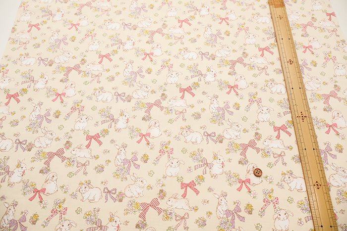 Cotton Oxford Fabric - Rabbit and Ribbon - nomura tailor