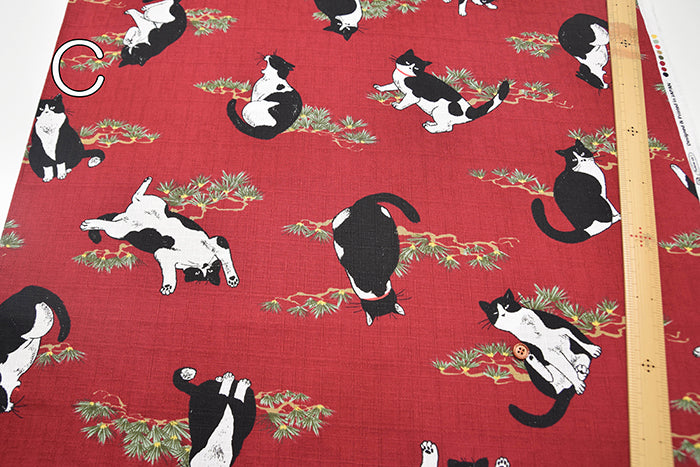 Cotton Dobby Fabric - Pine Tree and Cat - nomura tailor