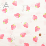 Cotton Double Gauze Print Fabric - Strawberry and Rabbit - nomura tailor