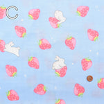 Cotton Double Gauze Print Fabric - Strawberry and Rabbit - nomura tailor