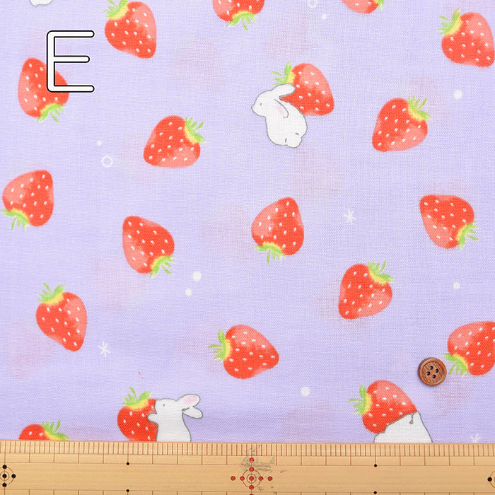 Cotton Double Gauze Print Fabric - Strawberry and Rabbit - nomura tailor