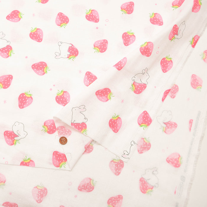 Cotton Double Gauze Print Fabric - Strawberry and Rabbit - nomura tailor