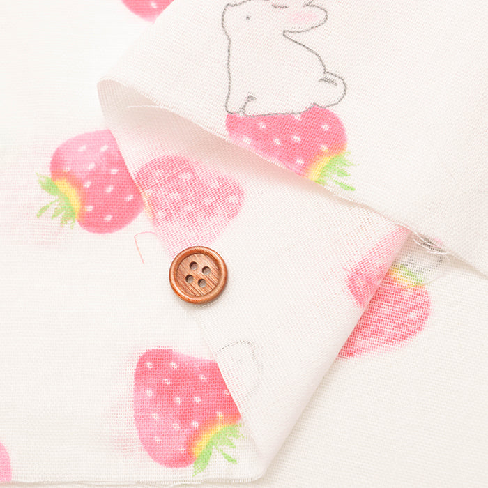 Cotton Double Gauze Print Fabric - Strawberry and Rabbit - nomura tailor