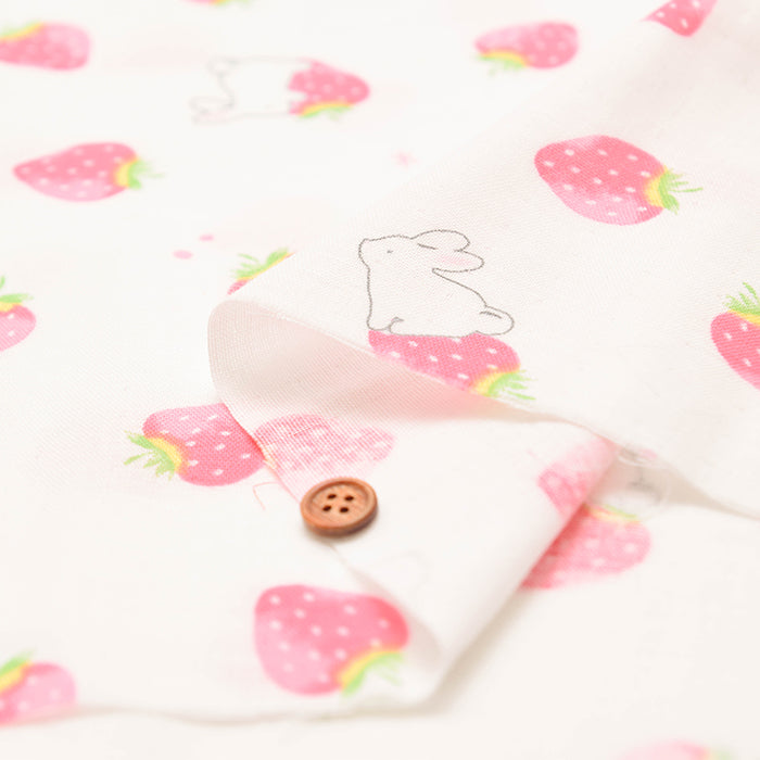 Cotton Double Gauze Print Fabric - Strawberry and Rabbit - nomura tailor