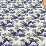 Cotton Dobby Fabric - Mount Fuji and Waves - nomura tailor