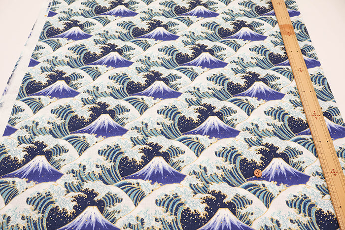 Cotton Dobby Fabric - Mount Fuji and Waves - nomura tailor