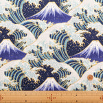 Cotton Dobby Fabric - Mount Fuji and Waves - nomura tailor