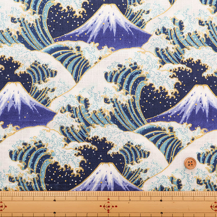 Cotton Dobby Fabric - Mount Fuji and Waves - nomura tailor