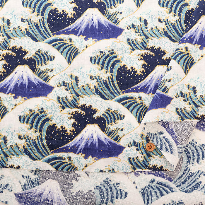 Cotton Dobby Fabric - Mount Fuji and Waves - nomura tailor